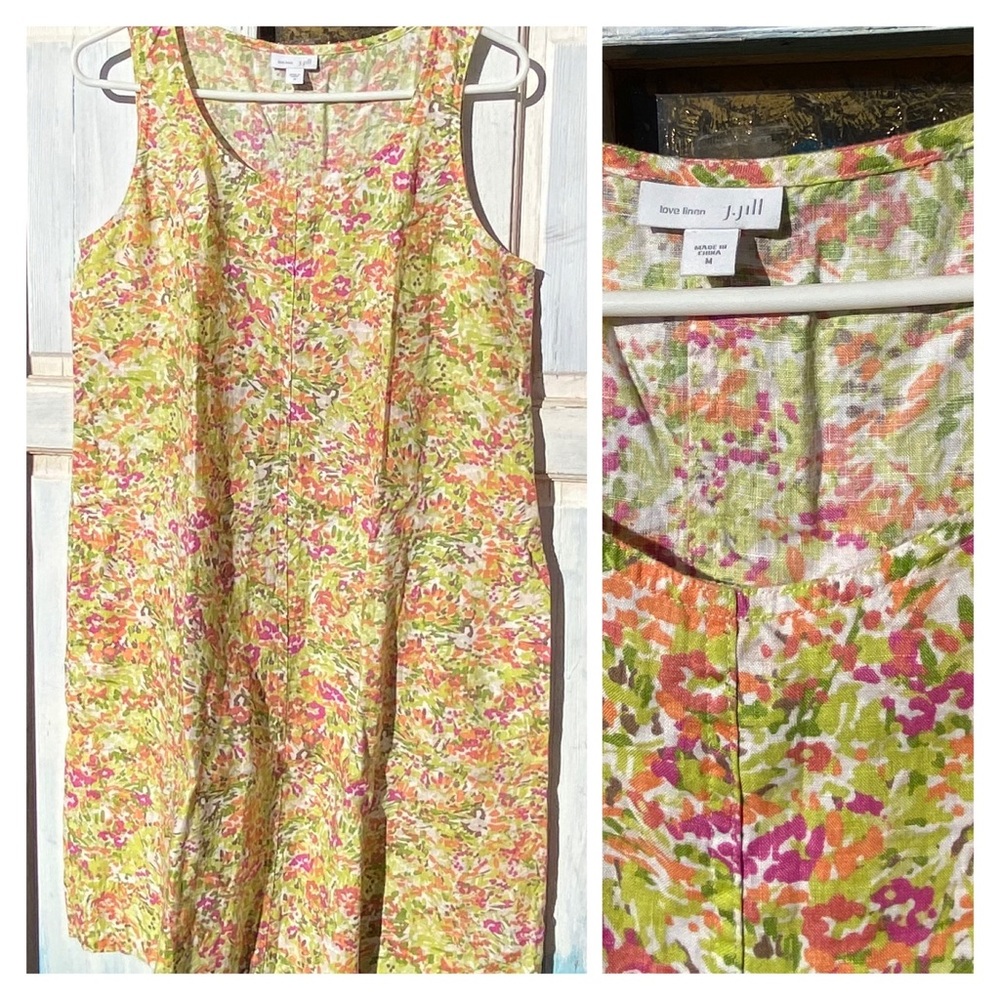Linen J Jill Love Linen M Tank style A-line Dress in small floral with pockets